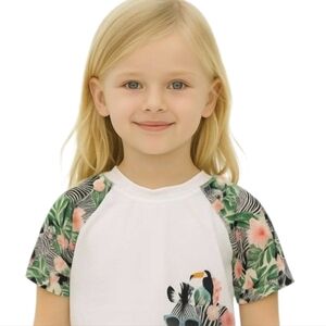 Pre-loved Flapdoodles 2pc swimming suit size 4T Floral Polyster Spandex Zebra